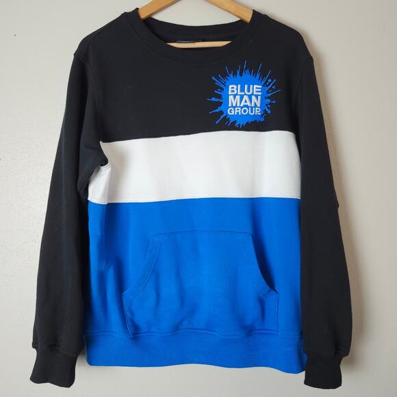 Blue Man Group Color Block Sweatshirt Kangaroo Pocket Large Black/White/Blue - Picture 1 of 12